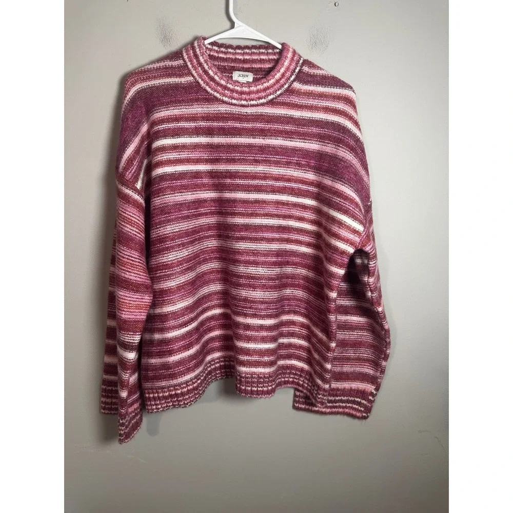 J.Crew Space-Dyed Mockneck Sweater Burgundy Quartz Striped CN689 XXL Womens - Picture 2 of 6